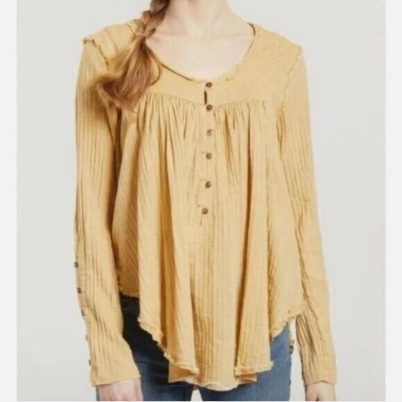 Free People Sand Dune Henley Women's Oversized Cotton top - Picture 1 of 7